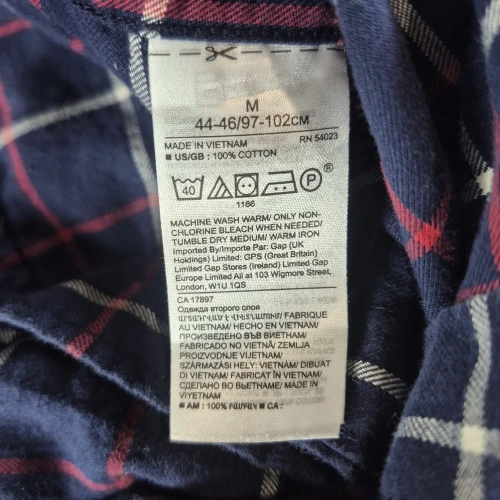 Banana Republic Luxe Flannel Shirt Mens Medium‎ Navy Plaid Untucked Slim Fit